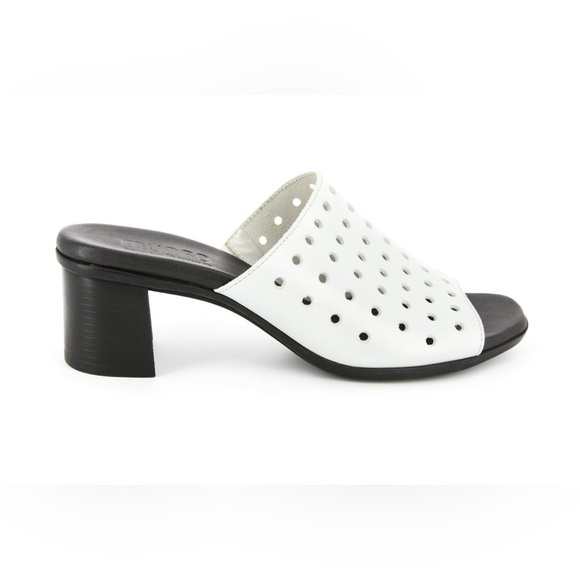 Munro Jules Perforated Heeled Mules White Silver Wash Nubuck - Picture 3 of 16
